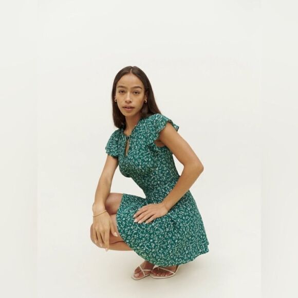 Reformation Byron Mini Green Dress Floral Size 4 - Picture 4 of 11